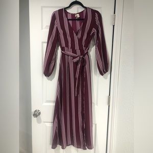 SOLD!!!   Long Sleeve Striped Midi Wrap Dress